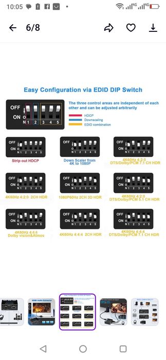 EZCOO - HDMI Splitter 1x1 Audio Extractor 4K 60H, HDMI 2.0 Repeater