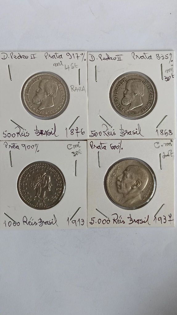 Moedas do Brasil em prata.,diversas