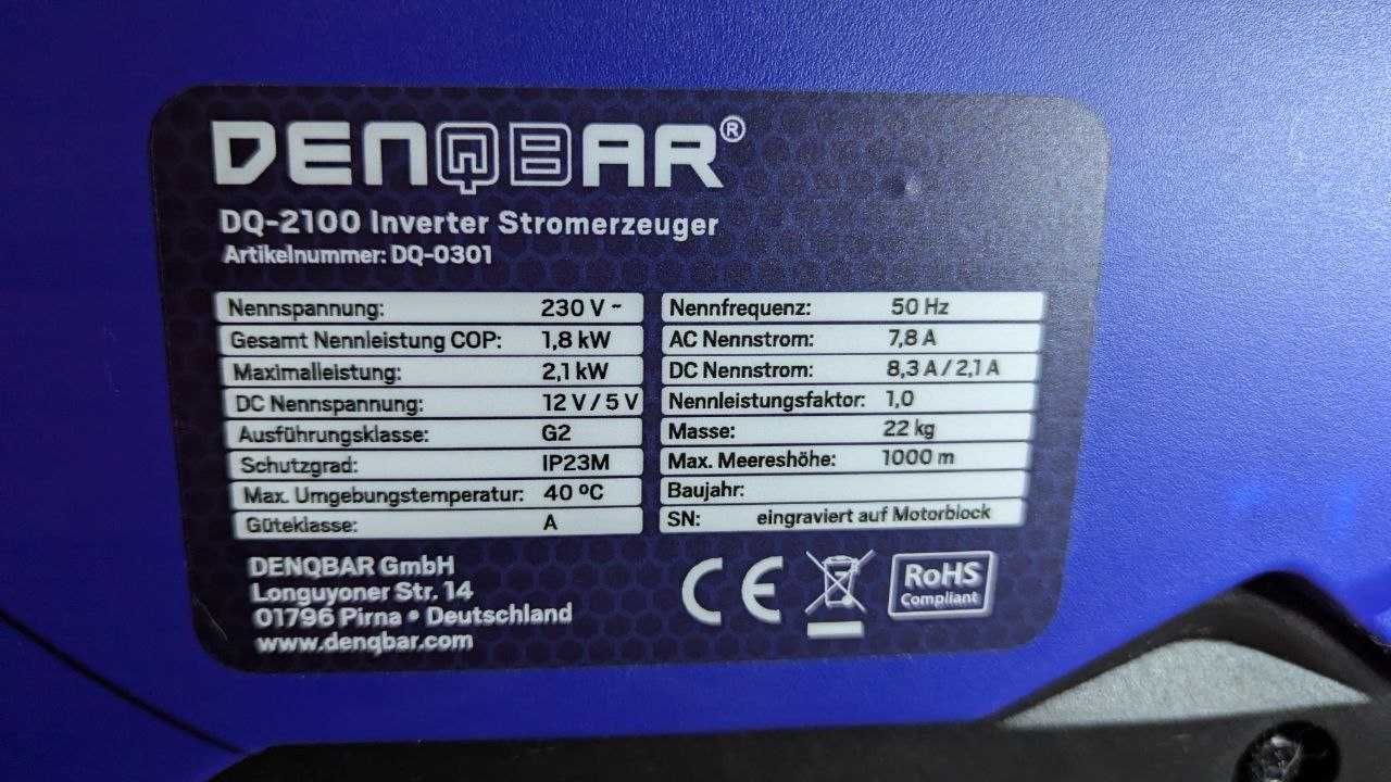 Инверторный генератор DENQBAR DQ-2100 Увага ОРИГІНАЛ! Новий