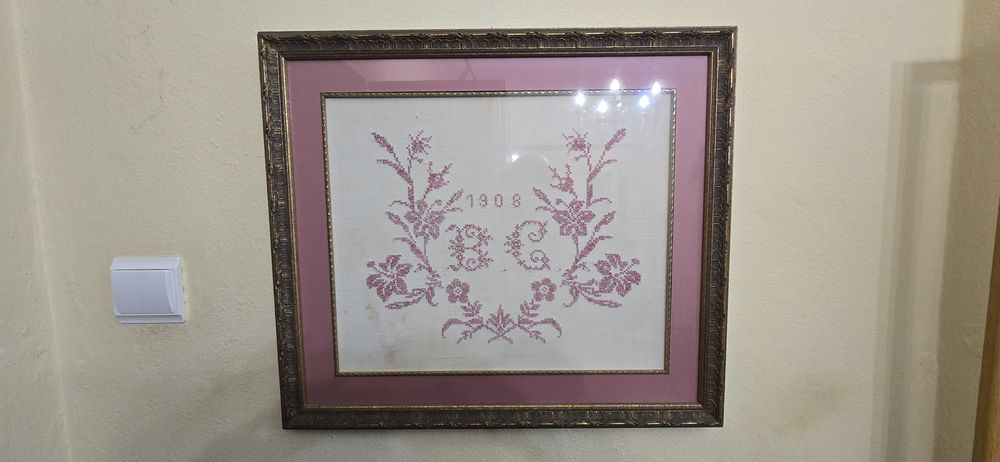 Quadro com pano em ponto de cruz 1908