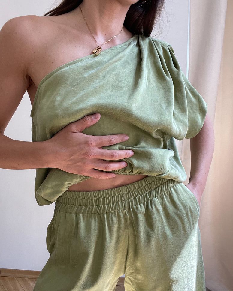 Patchouli Gold Olive Top Athen na jedno ramię Odder Side
