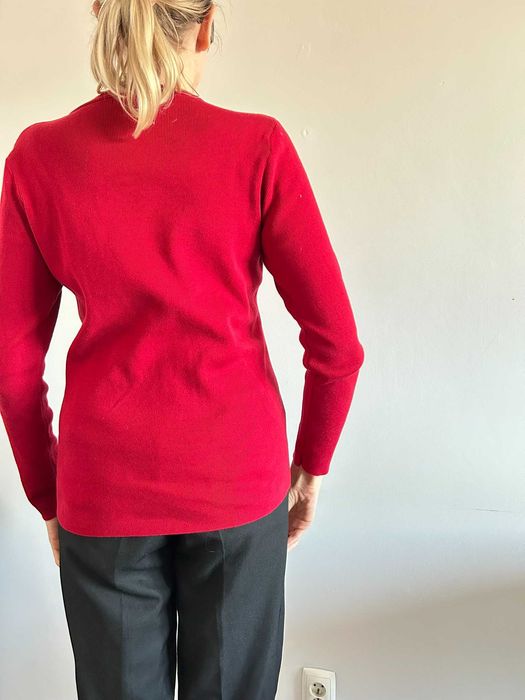 Czerwony damski sweter bawełniany dzianinowy L Petit Bateau