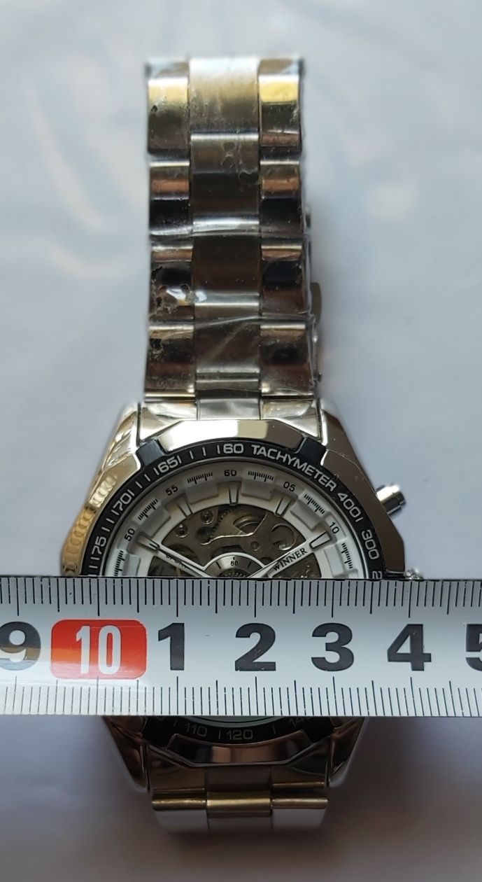 Nowy Zegarek srebrny mechaniczny skeleton prezent