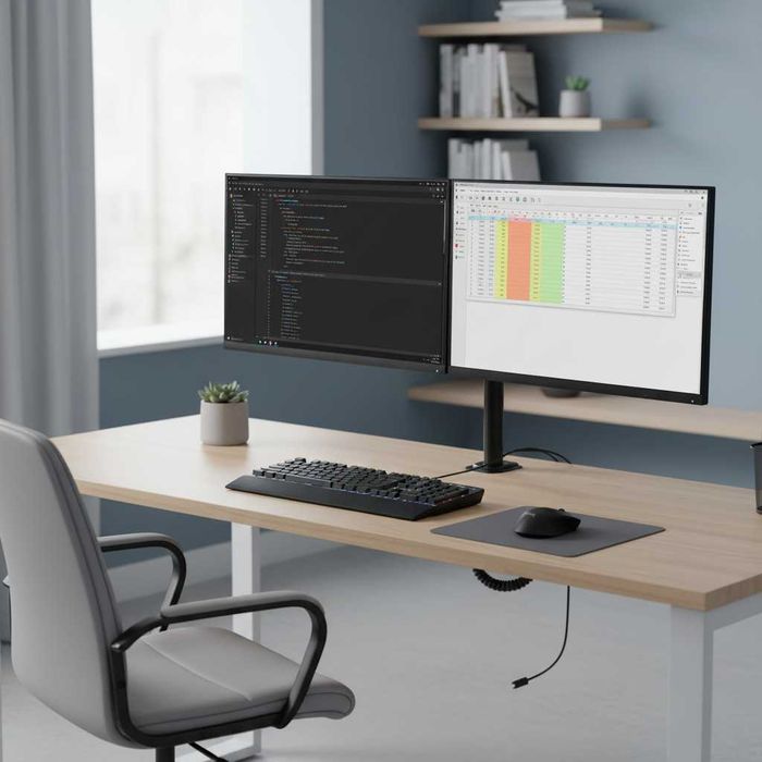 NOWY Uchwyt Monitora Na Dwa Monitory Stojak Ramię Podwójne Do Biurka
