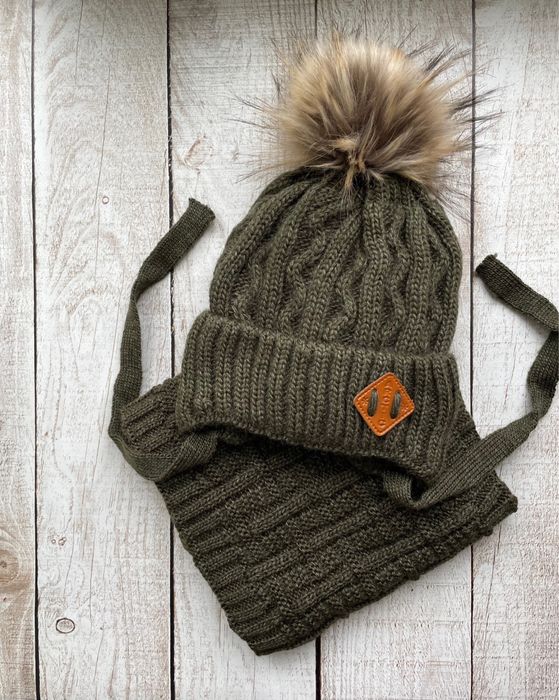 Зимова шапка на флісі із завʼязками від 2 років 48 50 52 54 56 зимняя