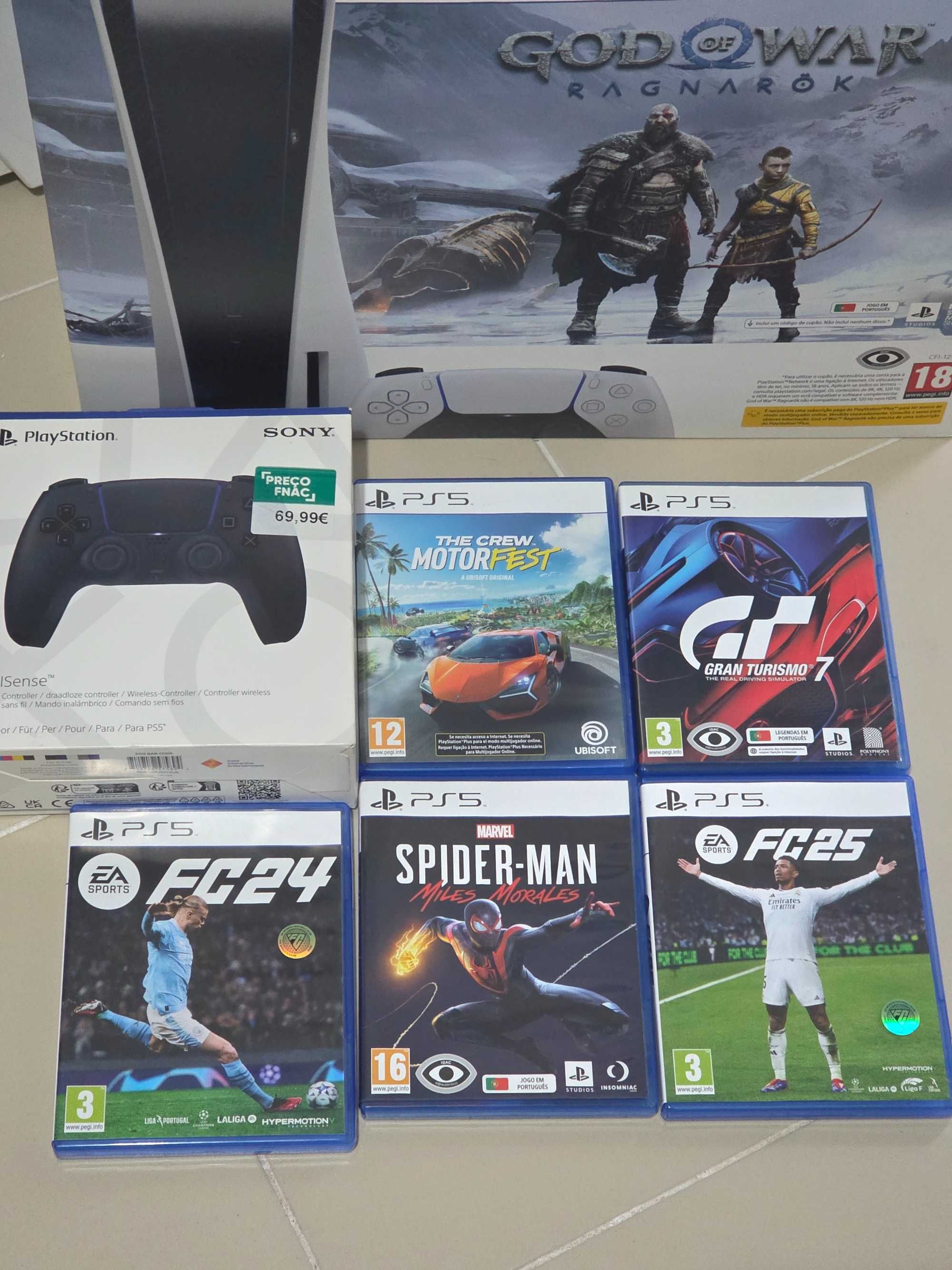 Playstation 5 com 5 jogos + 2 comandos seg.garantia dezembro 2028
