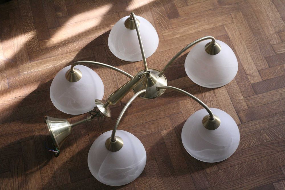 Żyrandol lampa sufitowa złoty salonowy retro, vintage pięcioramienny