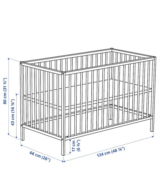 Łózeczko dziecięce Sniglar, 120x60cm, materac, oraz poduszka klin
