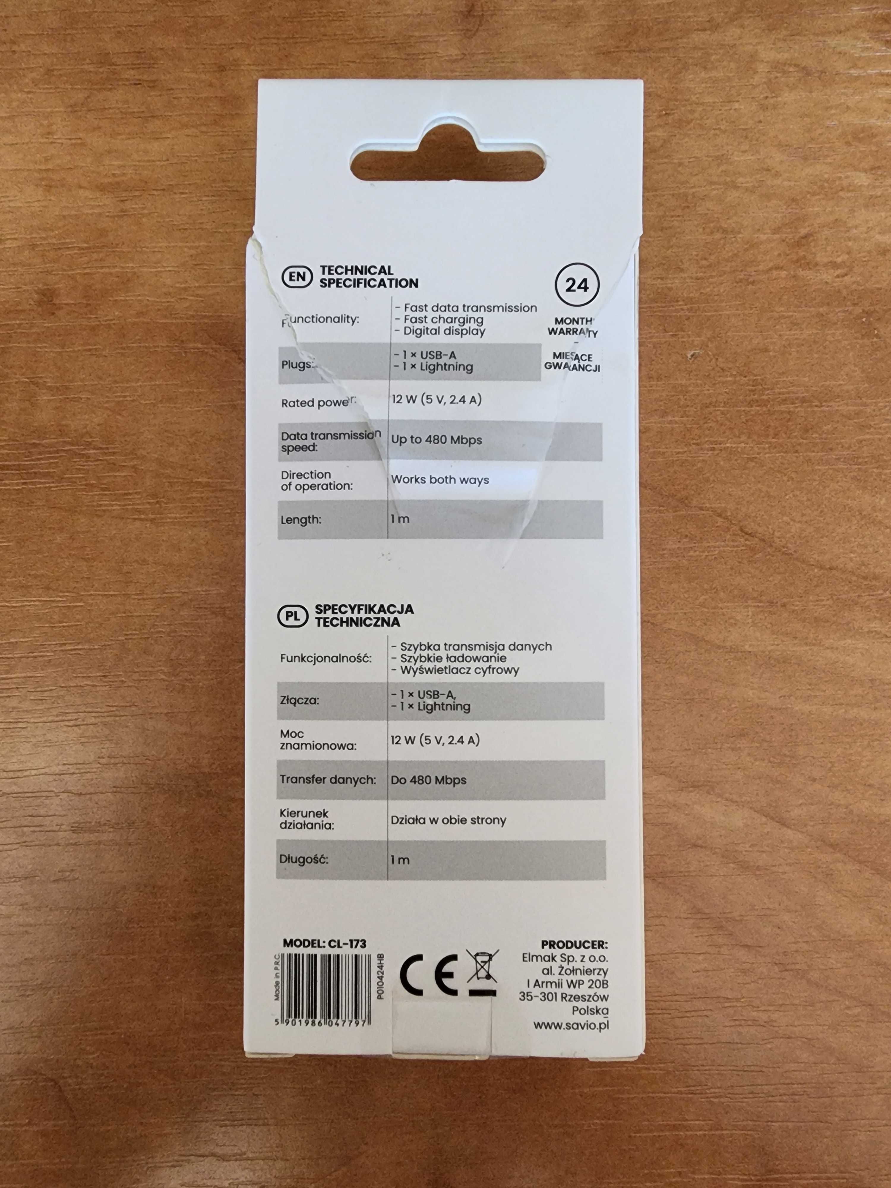 Kabel CL-173 USB-A - Lightning z wyświetlaczem cyfrowym (dla Apple)