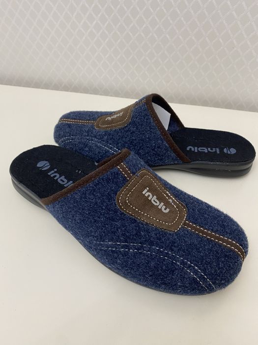 Чоловічі тапочки Inblu повстяні сині та коричневі/замша устілка