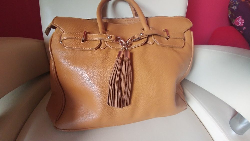 Torebka mohito camel brąz beż brelok frędzle shopper