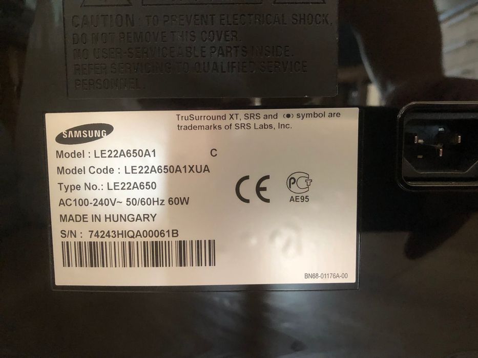 Телевизор монитор Samsung Model: LE22A650A1
