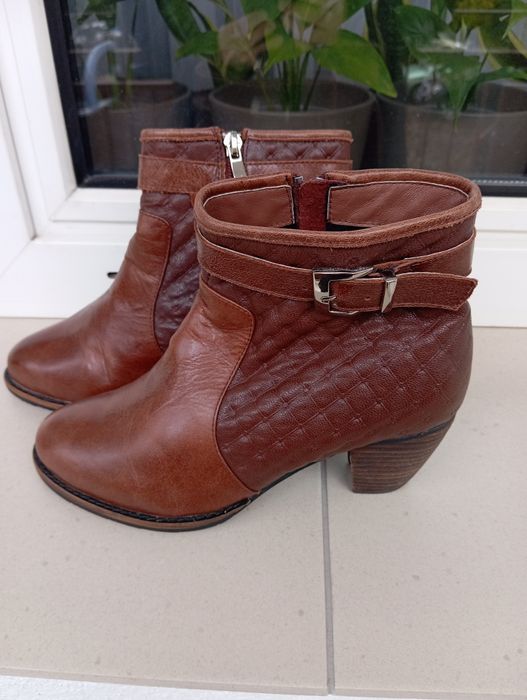 Brązowe skórzane buty botki kozaki Bibba no, rozm. 37