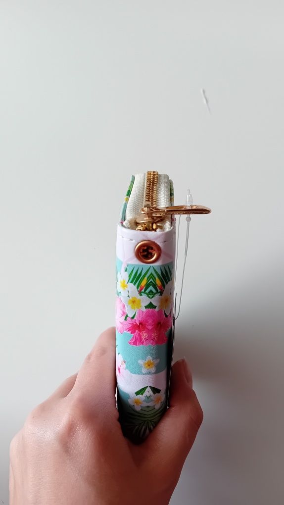 Nowy! Mini sliczny portfel flamingi z kawiatami