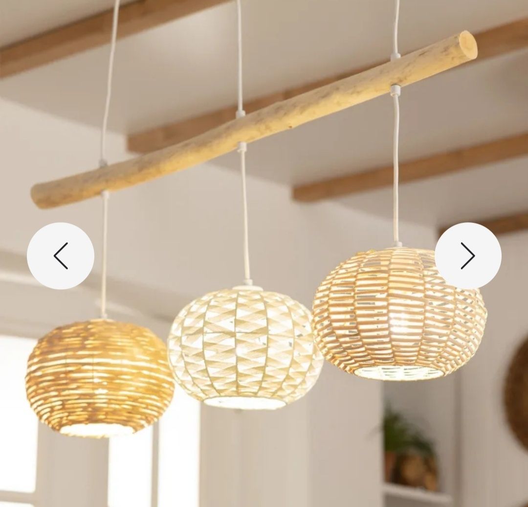 Lampa wisząca, rattan, drewno