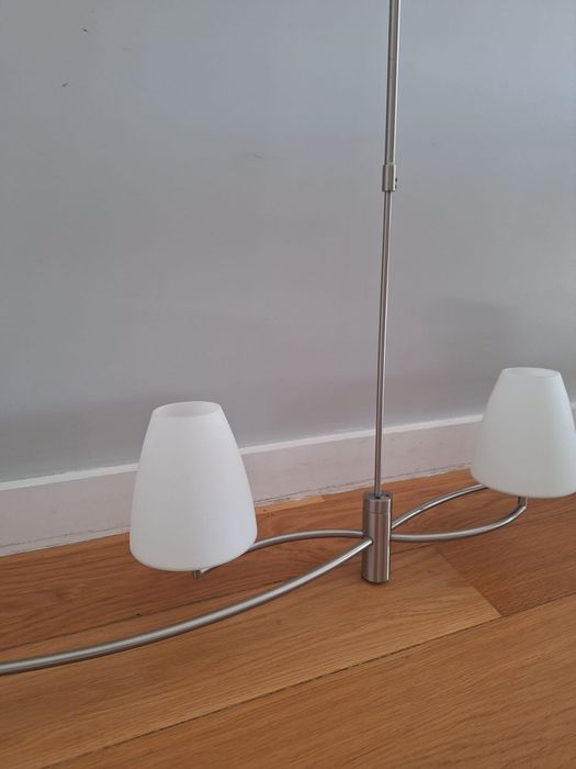 Candeeiro sala, aço inox, 4 globos, lampadas led