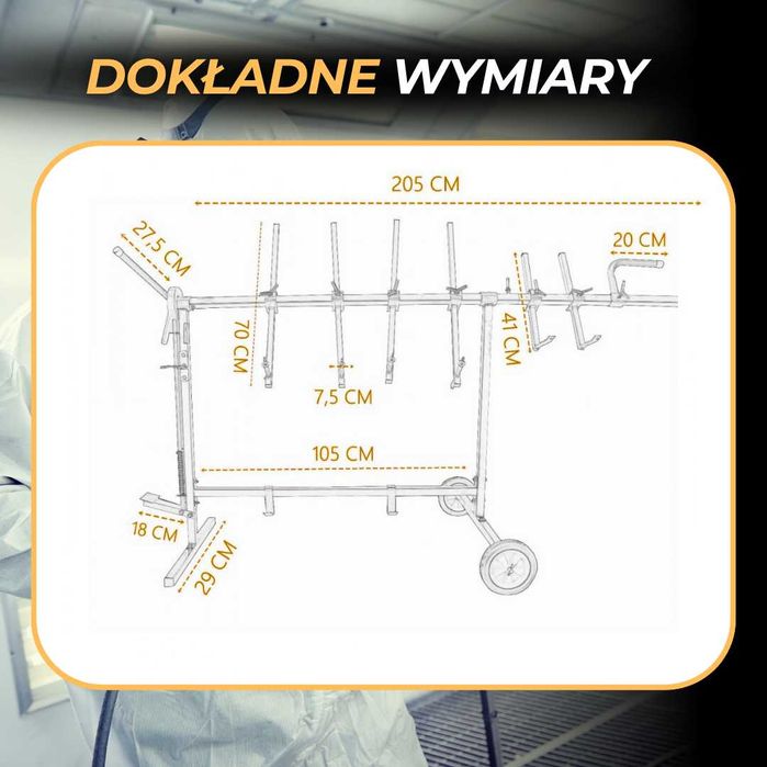 Stojak Lakierniczy Malowany Proszkowo 360° Stabilny Mobilny 110-205cm