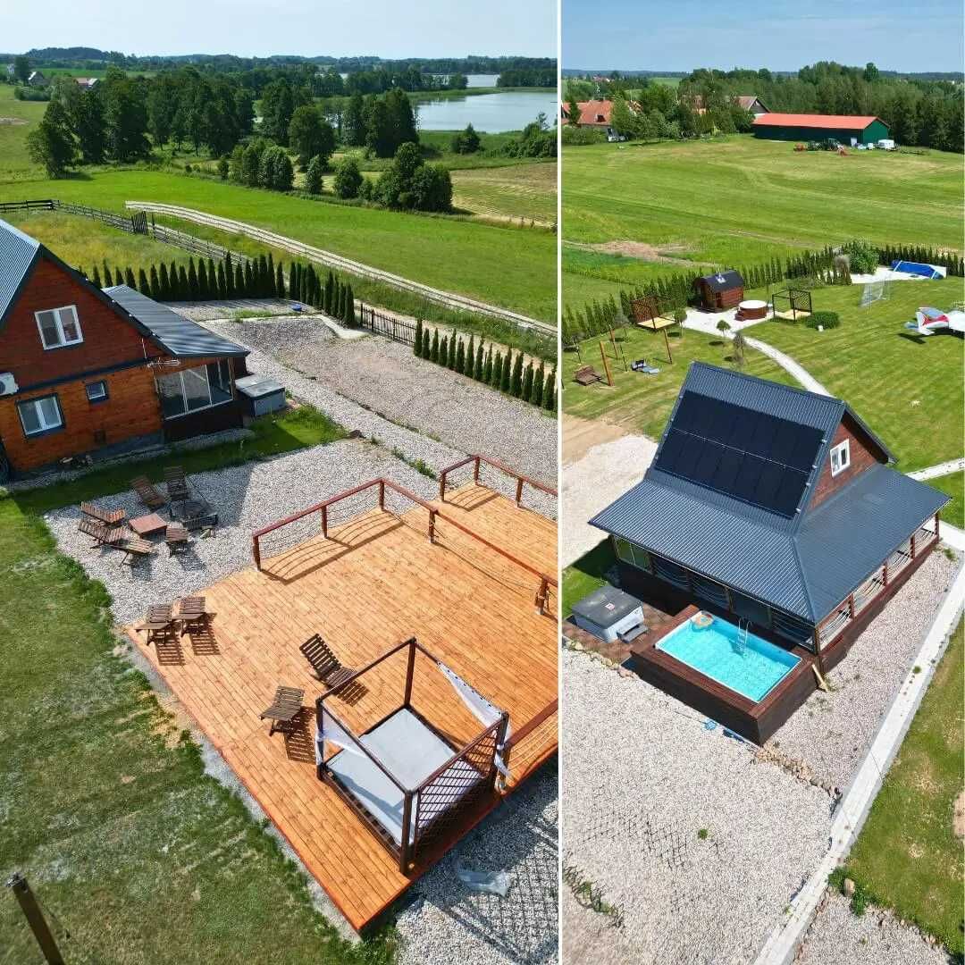 Domek z basenem – Mazury | Jacuzzi, sauna, jezioro – noclegi, wynajem
