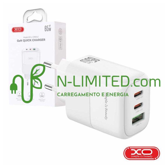 Carregador USB 65W GaN Xiaomi, Samsung, iPhone, Huawei, OPPO