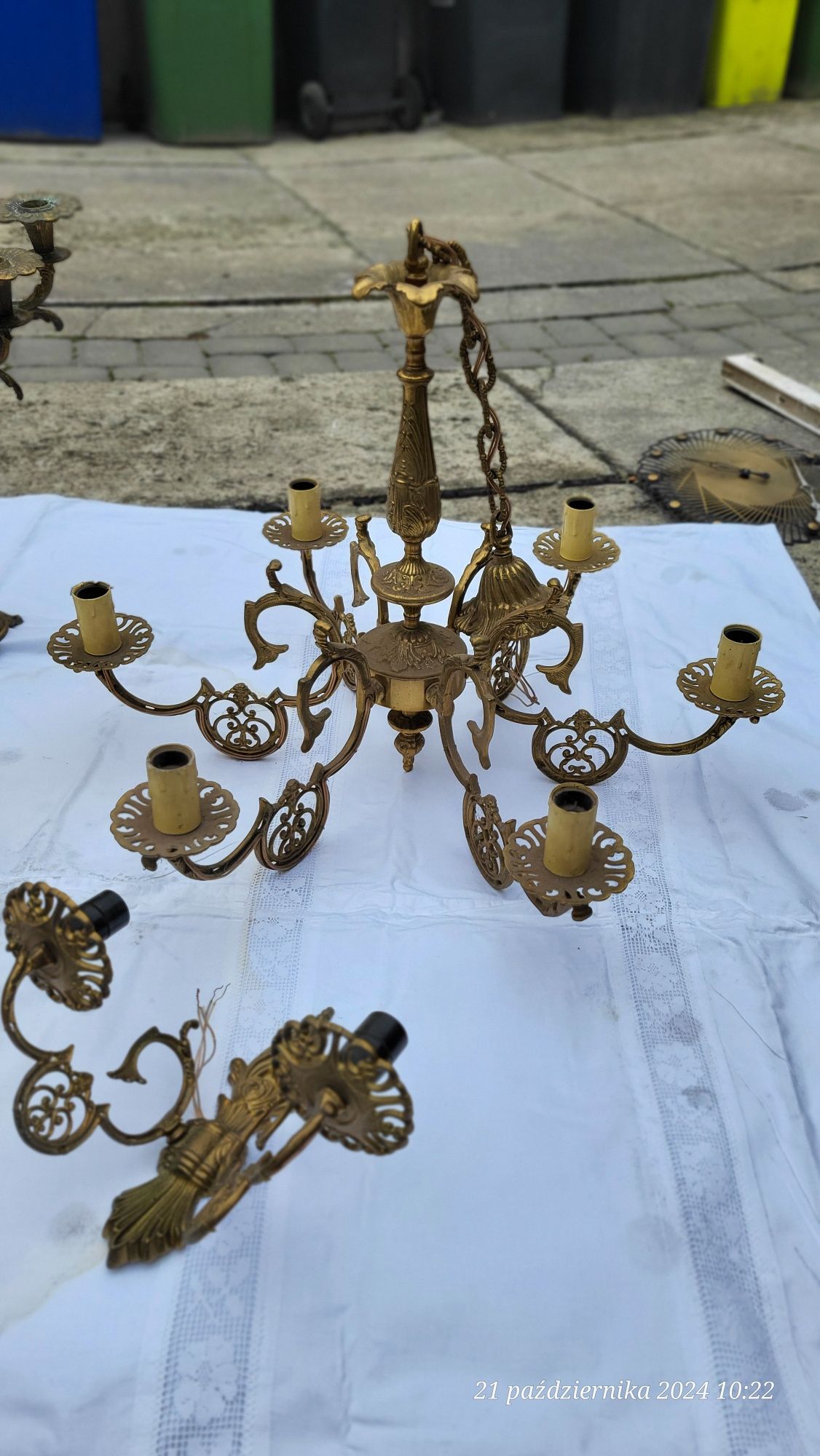 Mosiężna lampa kinkiety świecznik całość