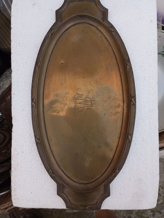 Taca mosiężna, posrebrzana , b. Stara z monogramem