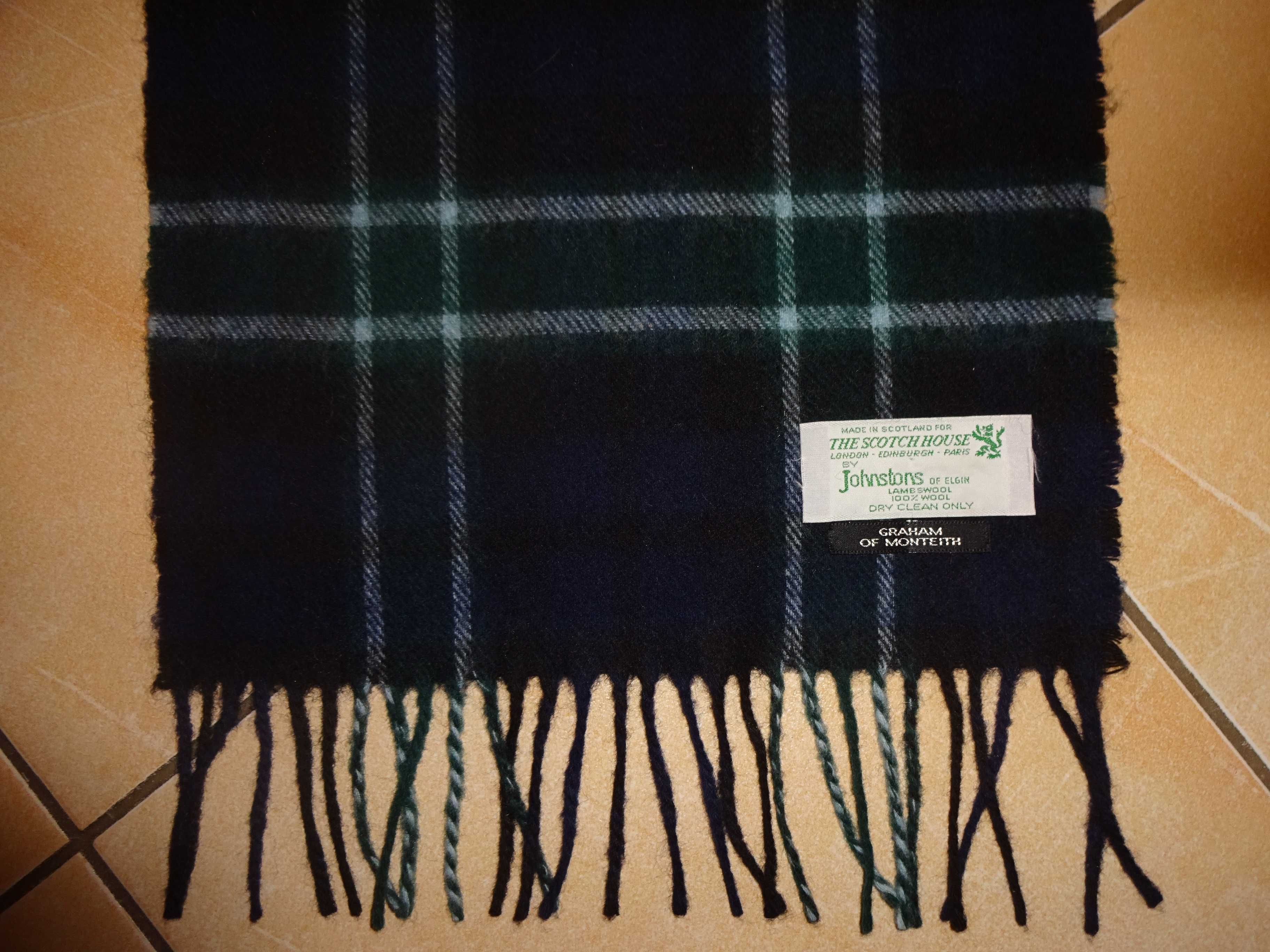 Johnstons of ELGIN Lambswool 100% Wool TARTAN wełniany szalik LUX