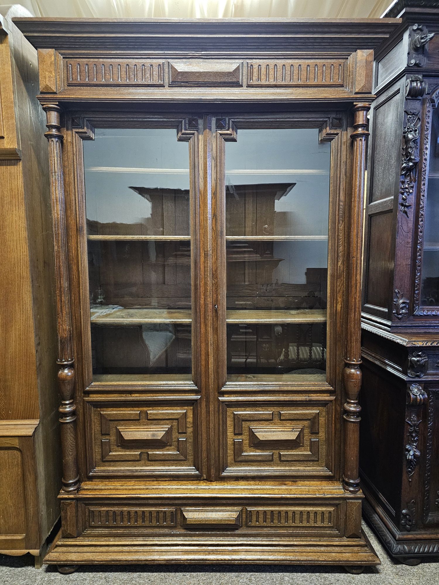 Dębowa biblioteka eklektyczna z XIX w. – klasyczna forma, piękny stan!