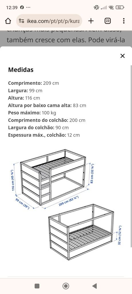 Cama reversível mais colochao praticamente novo