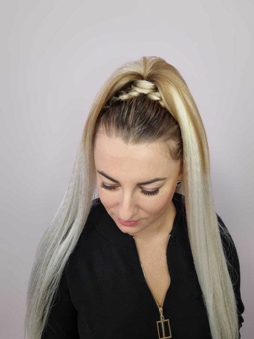 Kucyk Ariana z włosów syntetycznych, warkoczyki, kolorowe włosy