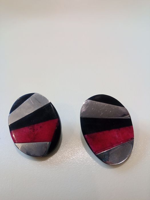 Duże kolorowe kolczyki srebrno różowo czarne