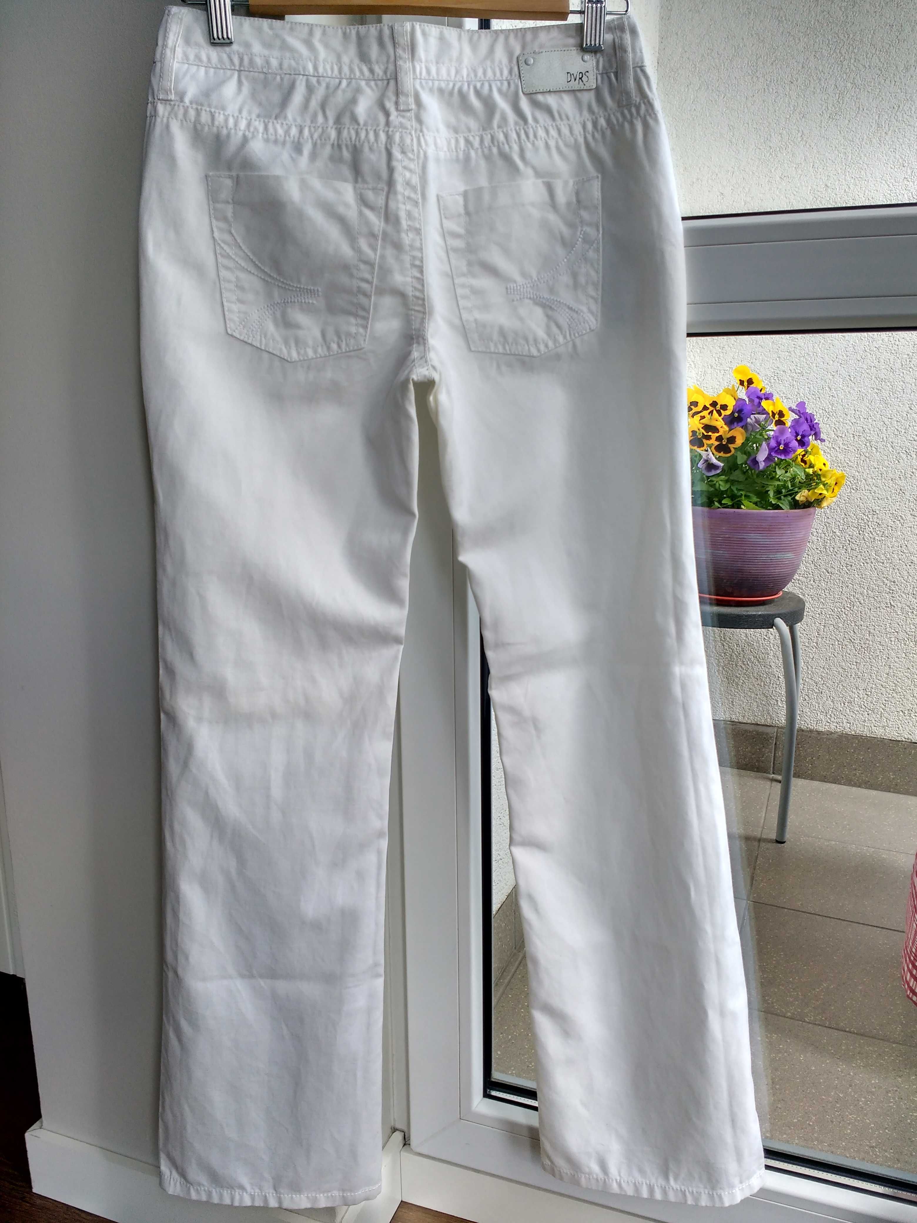 Białe spodnie damskie Diverse z dodatkiem lnu – rozmiar 26/32