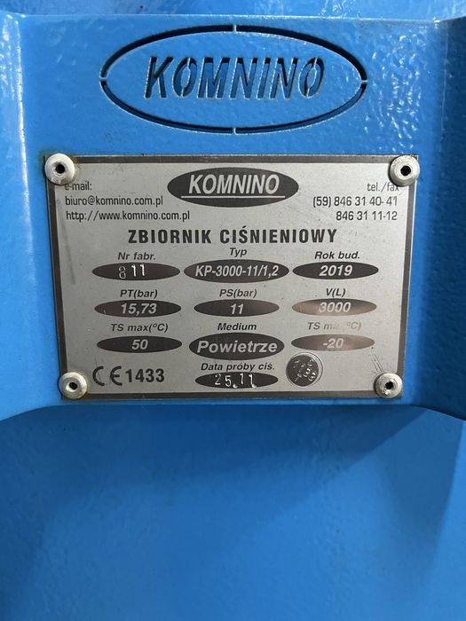 Zbiornik ciśnieniowy, Walter Komnino, pionowy 3000L
