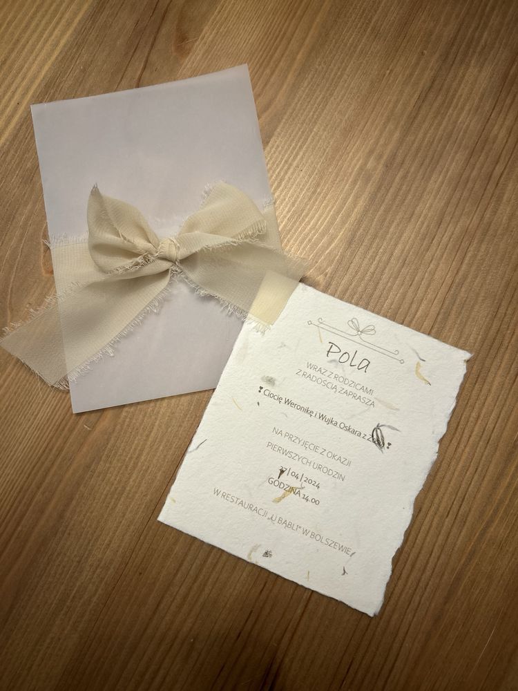 Zaproszenia kartki zawiadomienie ślub komunia chrzest boho rustykalne