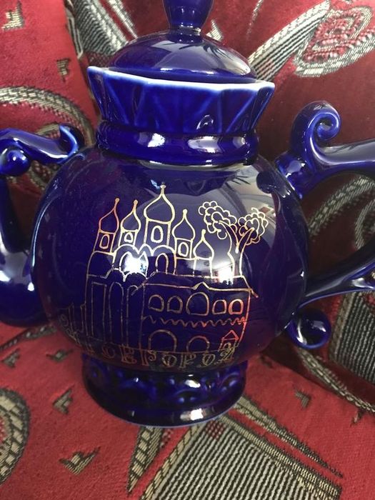 Вінтажний фарфоровий чайник кобальт позолота срср
