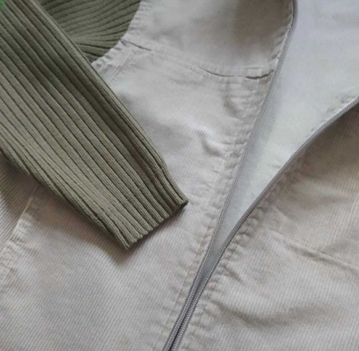 Beżowo oliwkowa bluza kurtka rozsuwana sztruks vintage