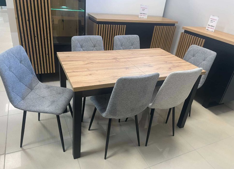 Stół z krzesłami stół +6 krzeseł rozkładany dębowy loft NOWE