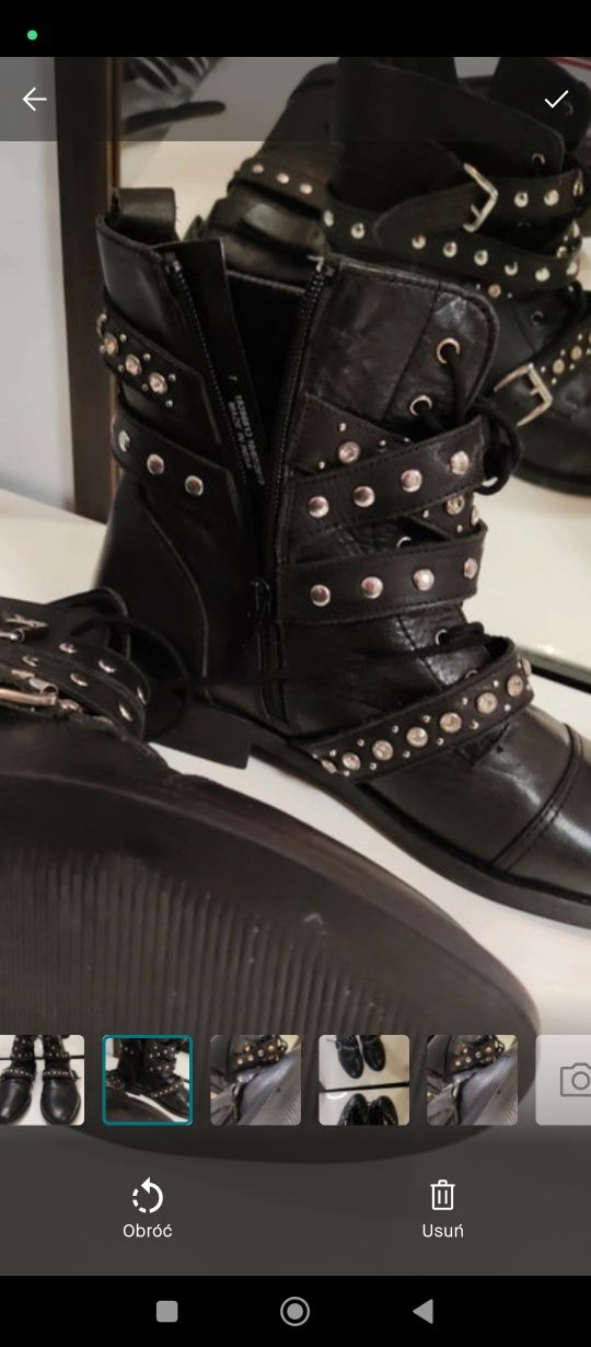 R 38.5 Nowe skórzane buty Damskie Dorothy Perkins Black Metal ozdoba