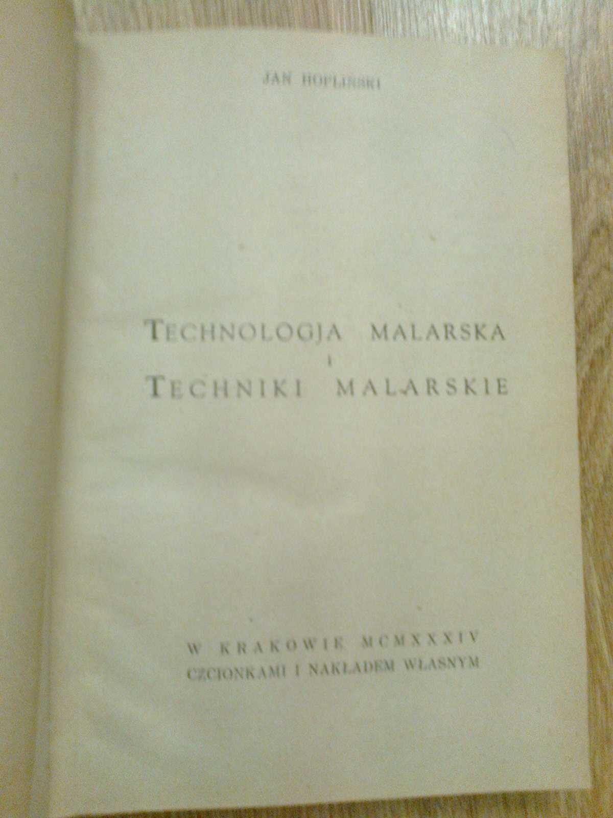Jan Hopliński Technologia malarska, Techniki malarskie 1934 r.