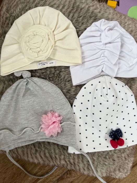 Czapeczki czapka dla dziewczynki 74 biała siwa kremowa kakadu