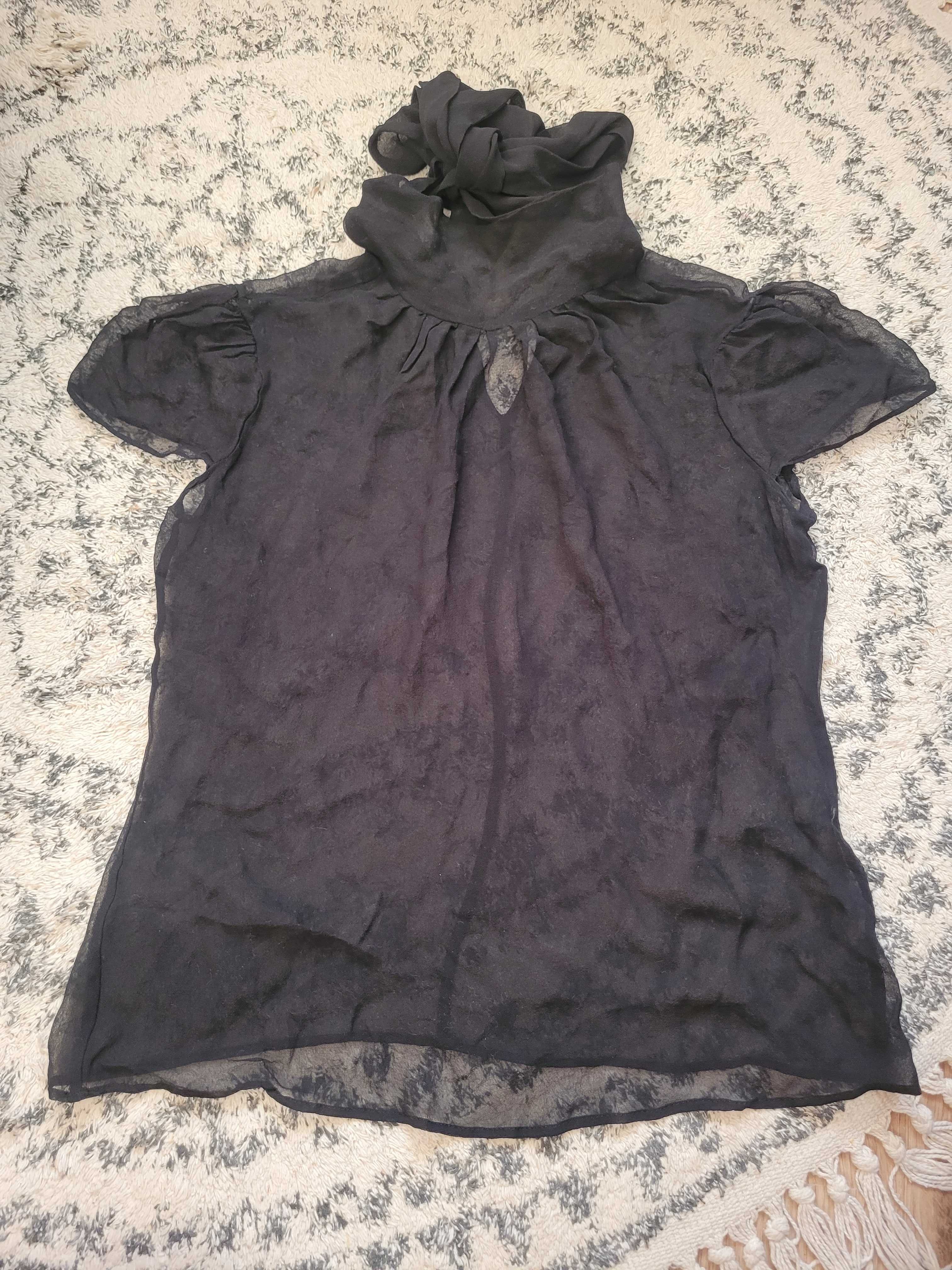 Czarna transparentna bluzka z krotkim rękawem, Zara