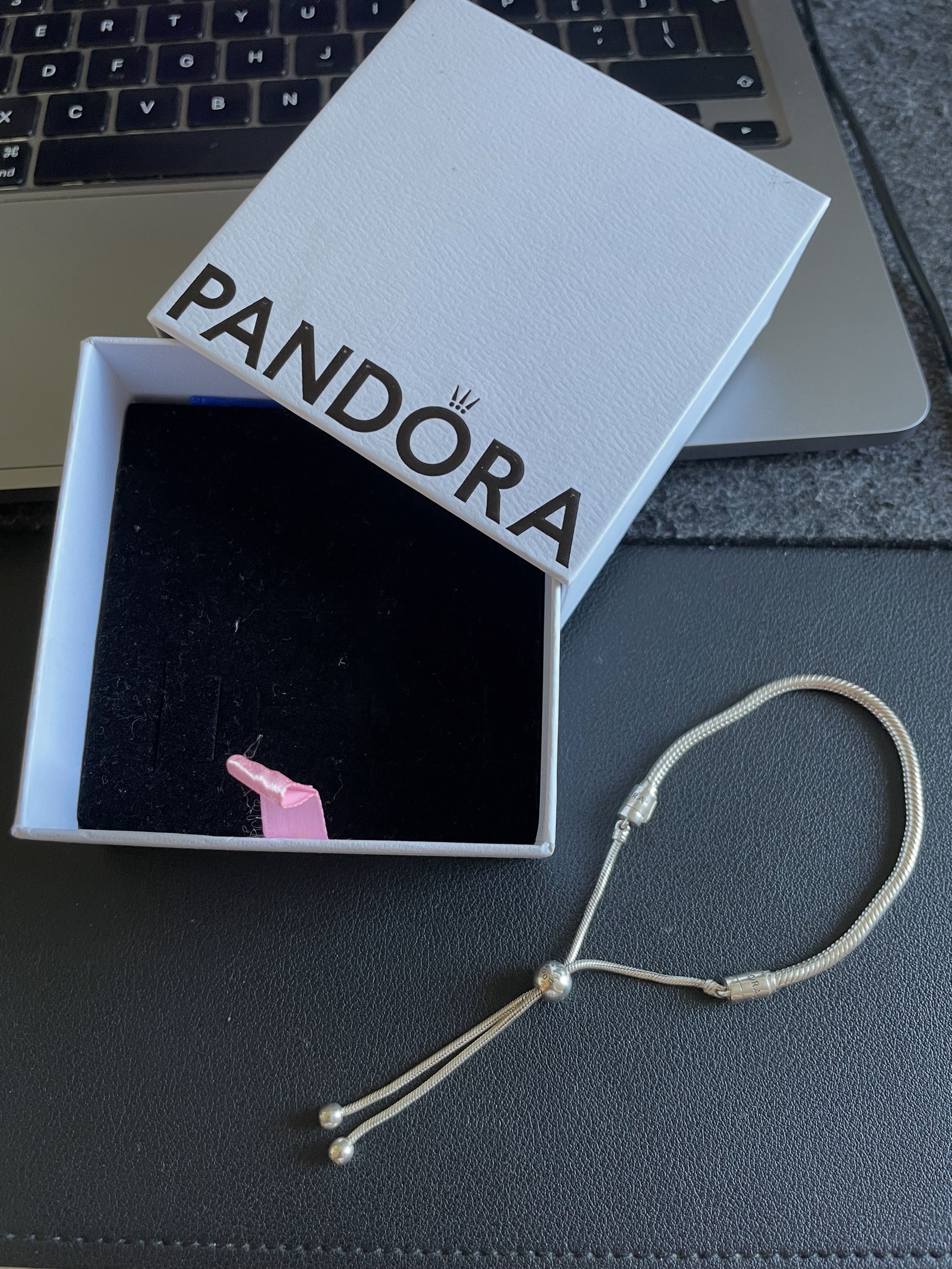 PANDORA jak NOWA Damska ściągana bransoletka wężyk SREBRO rękę 925