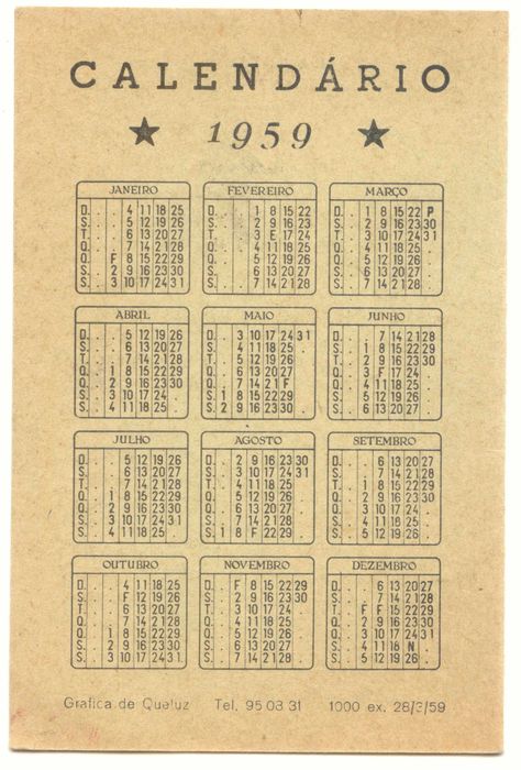 Calendário de 1959  A Vidreira de Roma