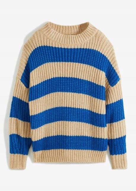 B.P.C sweter damski w paski beżowo-niebieskie 44/46.
