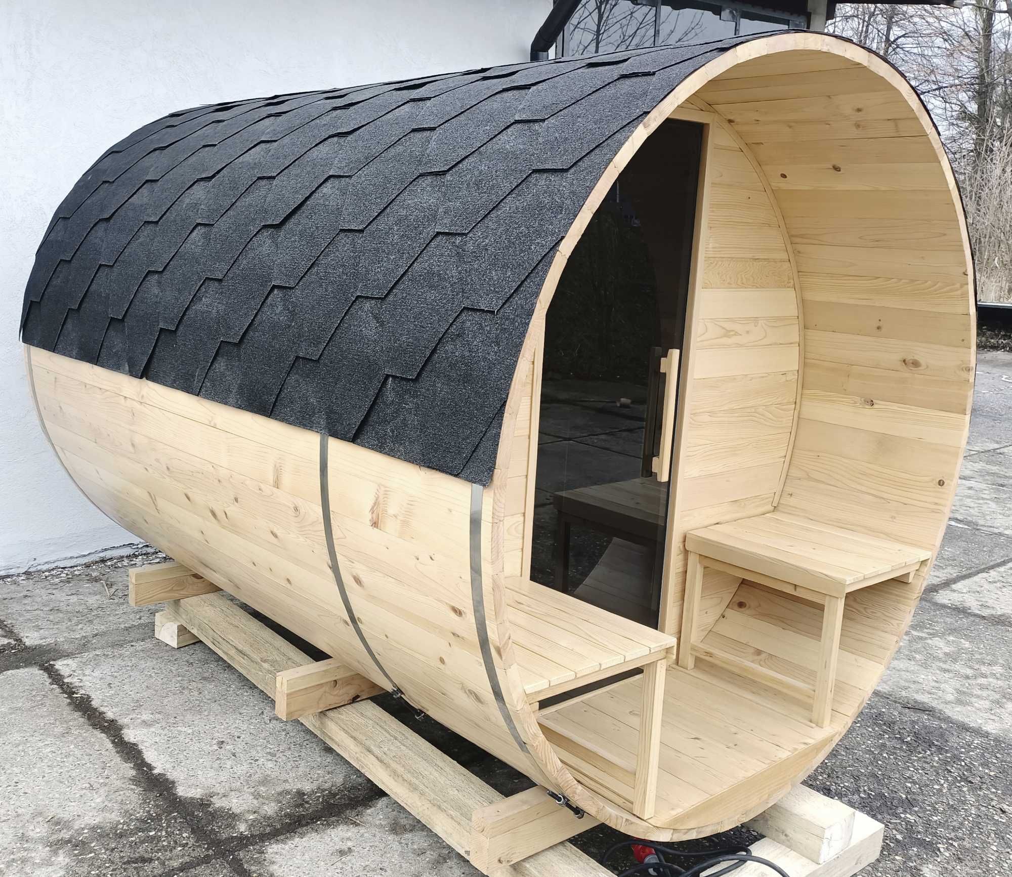 sauna ogrodowa beczka 200cm, spa producent saun i bali ogrodowych