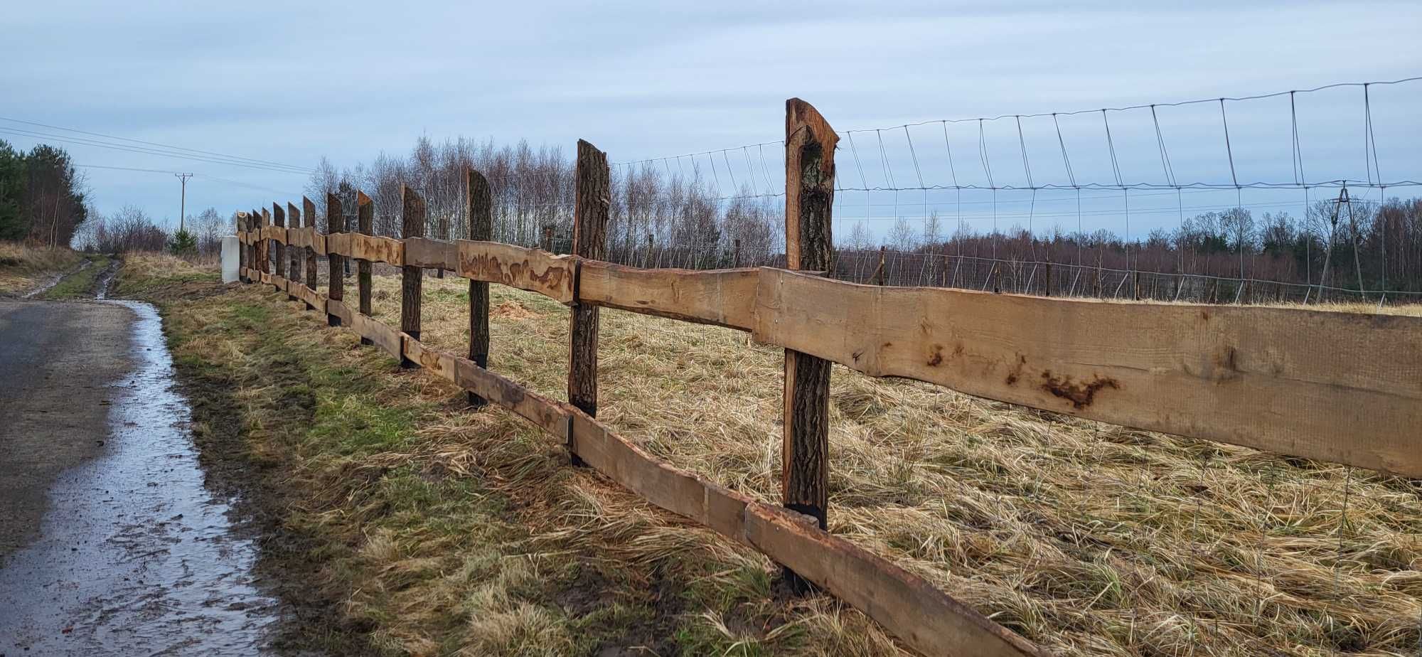 Ogrodzenie tymczasowe na dębowych słupkach, faktura