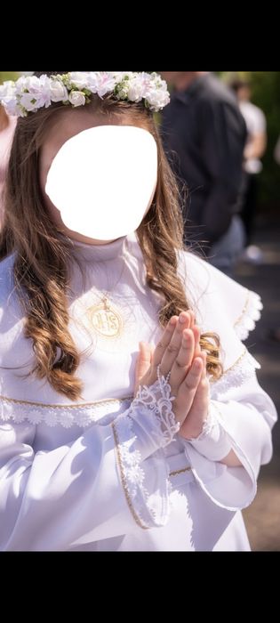 Alba komunijna na większą dziewczynkę torebka rekawiczki