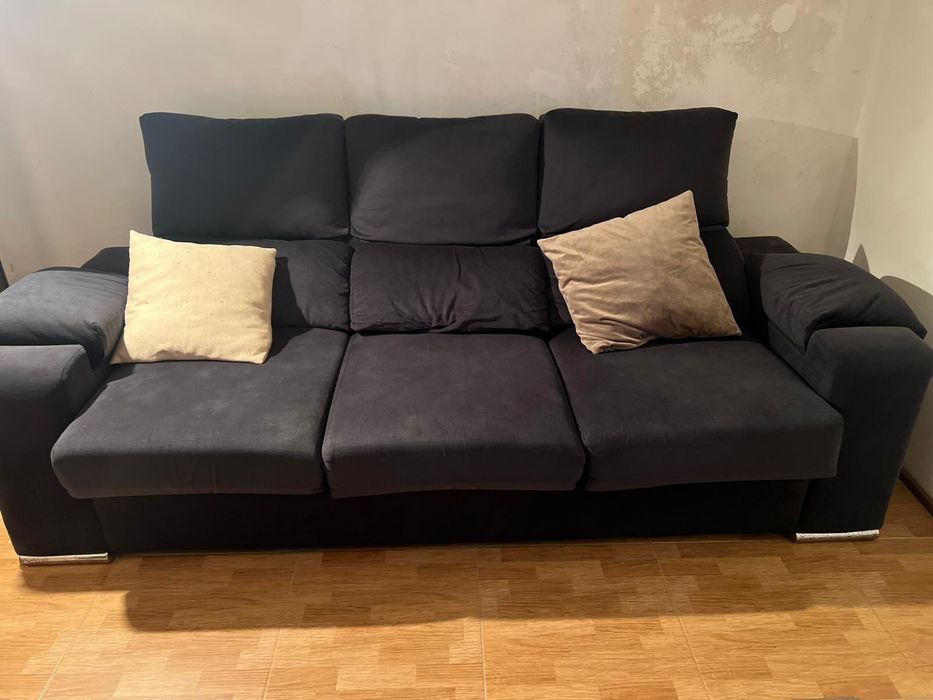 Sofá 3 lugares azul acizentado