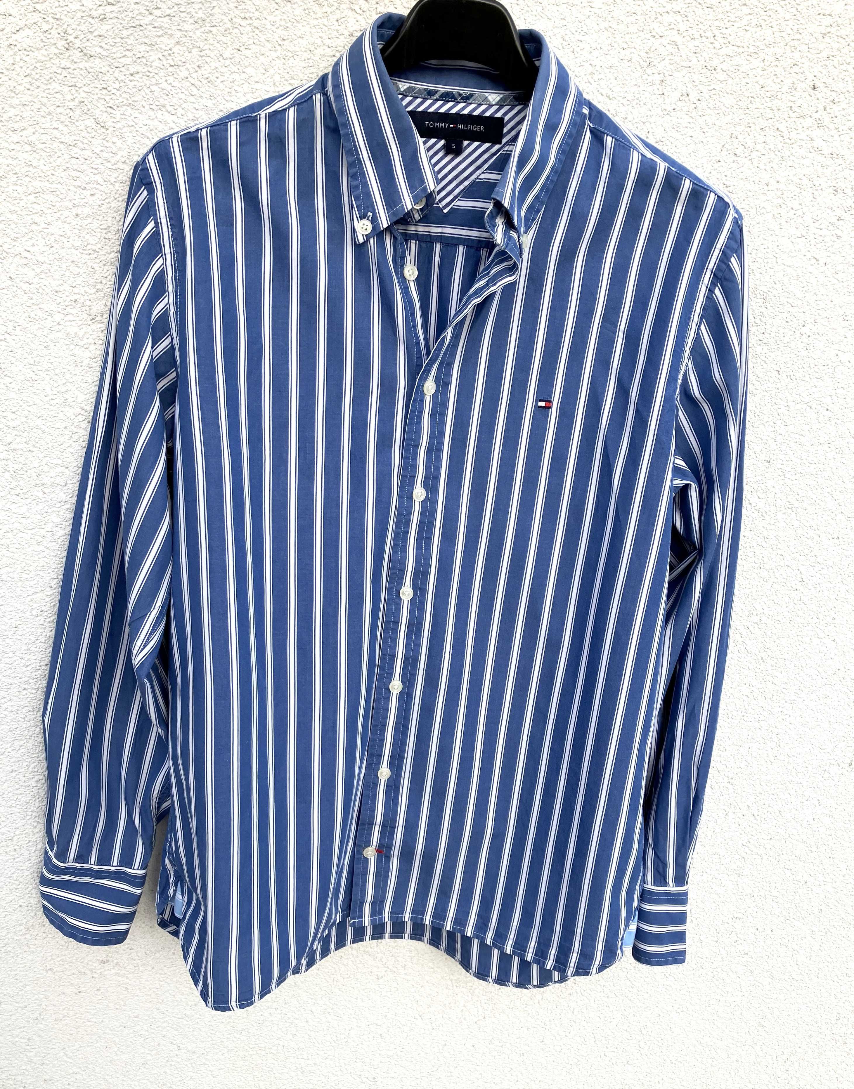 Tommy Hilfiger niebieska koszula w paski basic bawełna premium logo