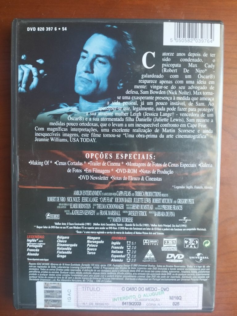 DVD duplo O Cabo do Medo - De Niro