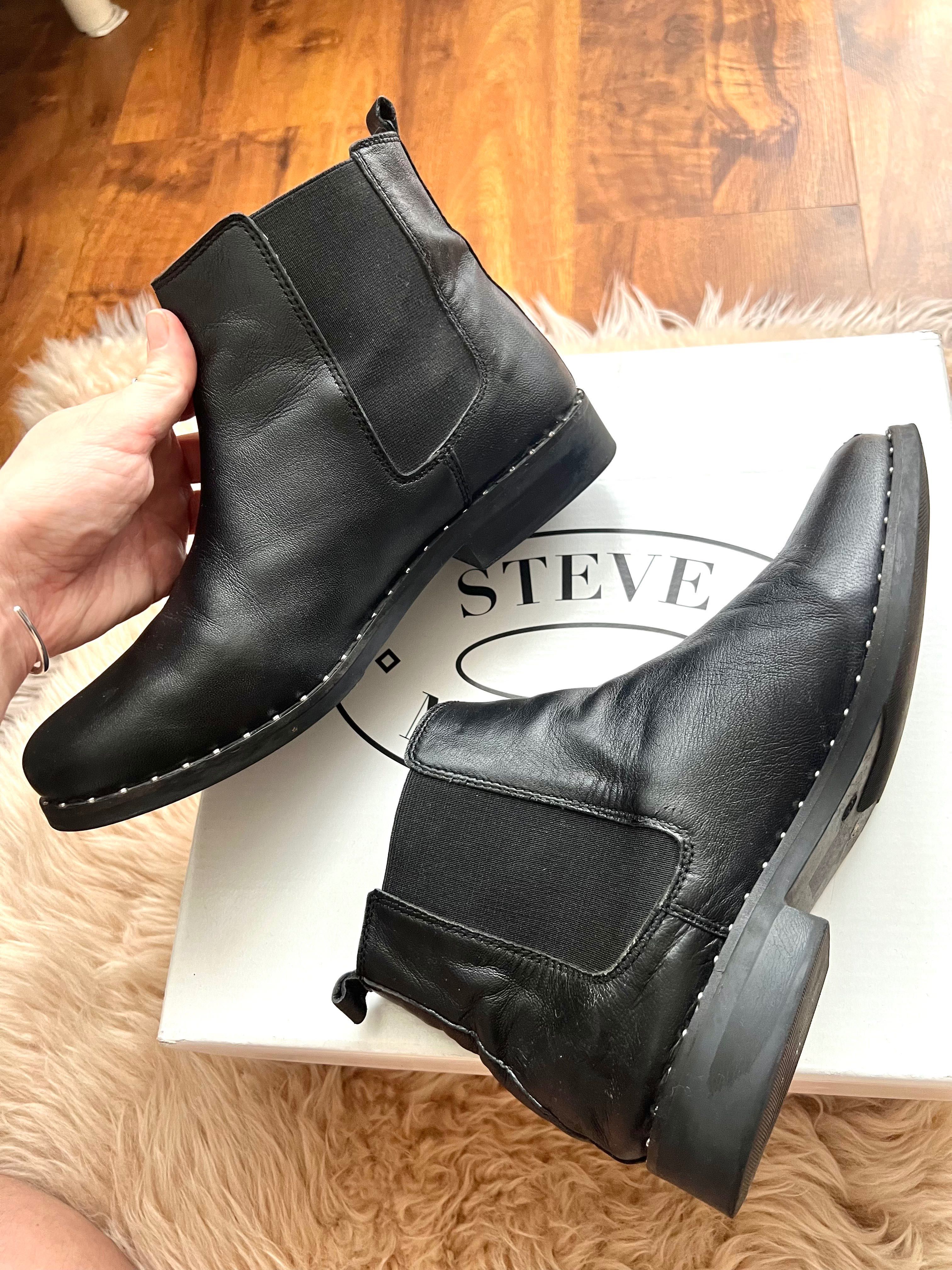 Steve Madden Chelsea Botki czarne skórzane skóra